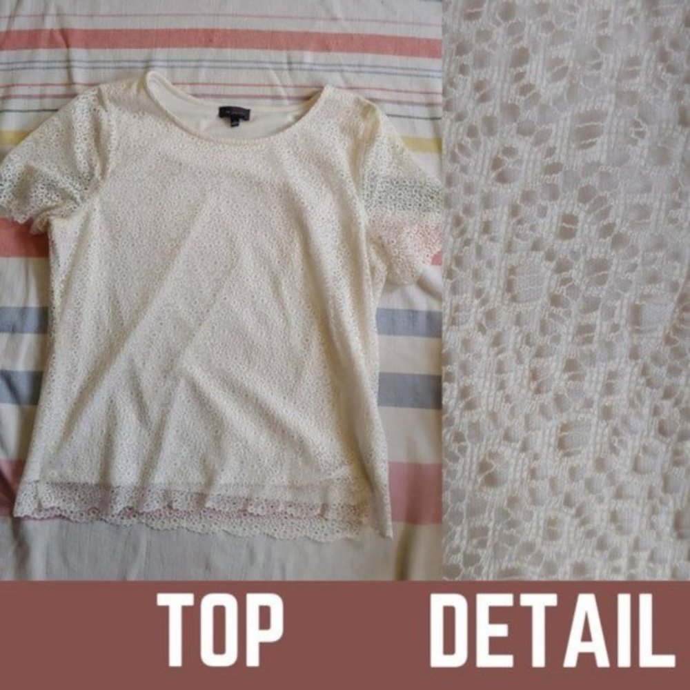 The Limited Cream/White Lace Overlay Top